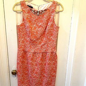 Ivy + Blu Coral and White Jewel necked dress